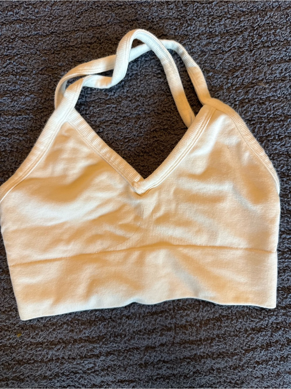 ALO Yoga Cream V-Neck Ribbed Bralette